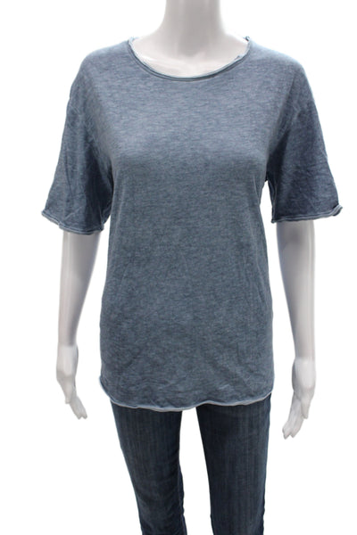 Gionfriddo Women Blue Basic Cotton Round Neck Short Sleeve T-Shirt Size M