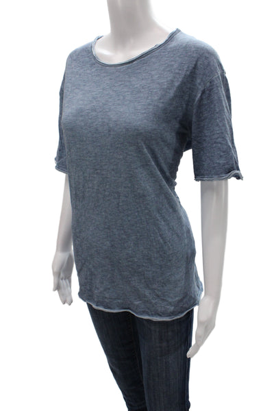 Gionfriddo Women Blue Basic Cotton Round Neck Short Sleeve T-Shirt Size M
