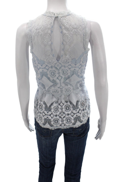Saylor Womens Cropped Blouse Blue Floral Sleeveless Cotton Boho Size S