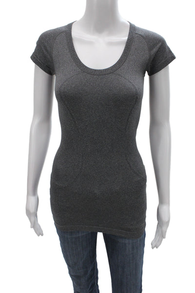 Lululemon Women Basic Gray Nylon Scoop Neck Short Sleeve T-Shirt Size S