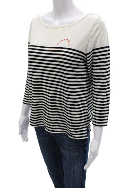 Soft Joie Womens Black Striped Scoop Neck 3/4 Sleeve Cotton T-Shirt Size S