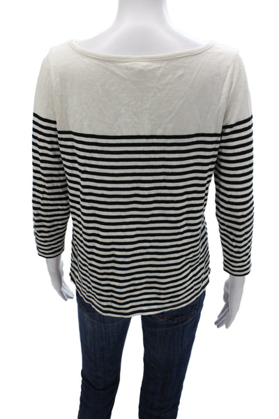 Soft Joie Womens Black Striped Scoop Neck 3/4 Sleeve Cotton T-Shirt Size S