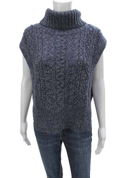 Veronica Beard Women Sleeveless Turtleneck Vest Sweater Blue Size XS