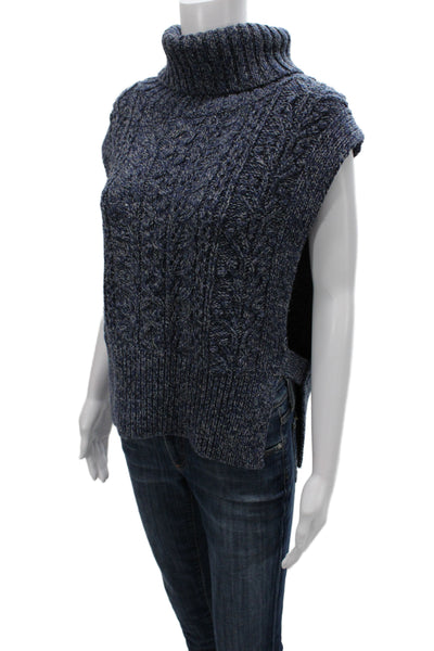 Veronica Beard Women Sleeveless Turtleneck Vest Sweater Blue Size XS