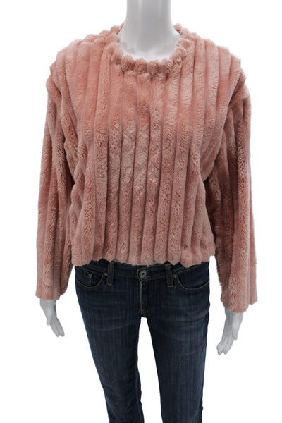 Zara Womens Pullover Striped Round Neck Pink Sweater Long Sleeve Size S