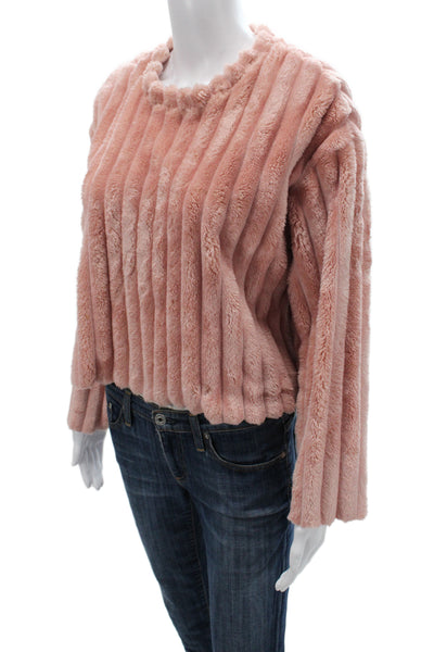 Zara Womens Pullover Striped Round Neck Pink Sweater Long Sleeve Size S