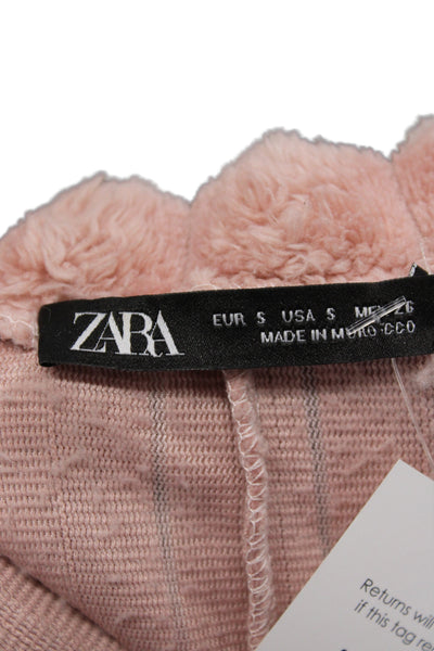 Zara Womens Pullover Striped Round Neck Pink Sweater Long Sleeve Size S