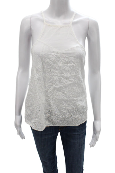 Stark Women White Cotton Floral Halter Camisole Sleeveless Boho Size XS