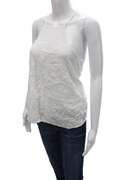 Stark Women White Cotton Floral Halter Camisole Sleeveless Boho Size XS
