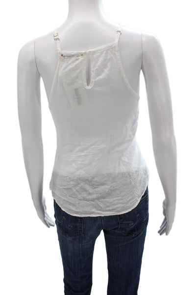 Stark Women White Cotton Floral Halter Camisole Sleeveless Boho Size XS