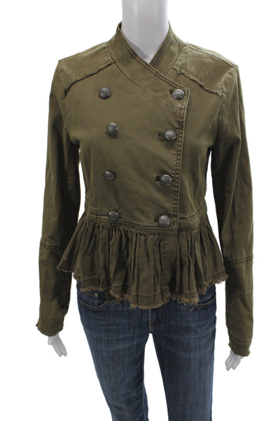 Free People Womens Military Jacket Green Cotton Button Long Sleeve Size XS