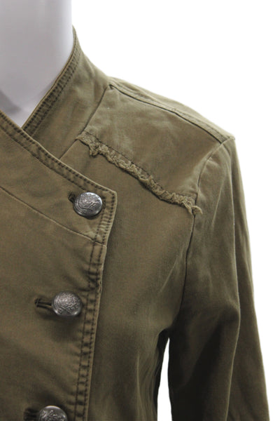 Free People Womens Military Jacket Green Cotton Button Long Sleeve Size XS