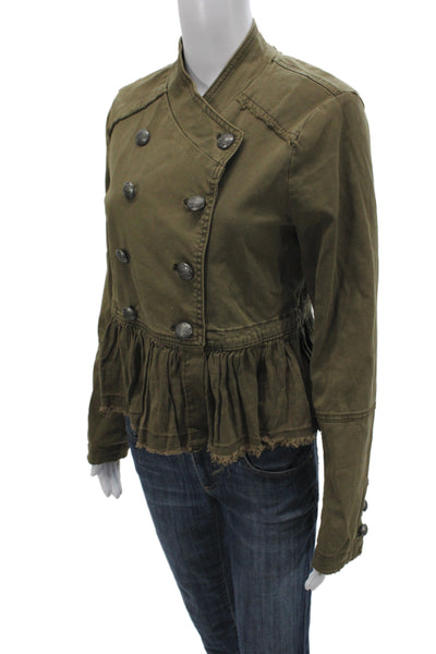 Free People Womens Military Jacket Green Cotton Button Long Sleeve Size XS