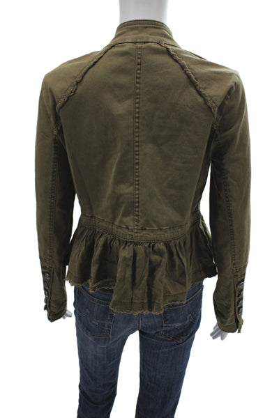 Free People Womens Military Jacket Green Cotton Button Long Sleeve Size XS