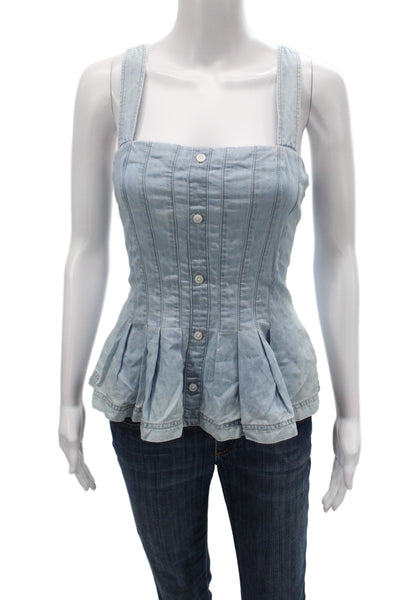 Veronica Beard Women Sleeveless Camisole Blue Square Neck Button Size 4