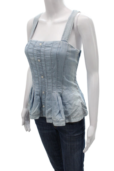Veronica Beard Women Sleeveless Camisole Blue Square Neck Button Size 4