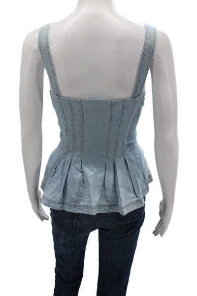 Veronica Beard Women Sleeveless Camisole Blue Square Neck Button Size 4