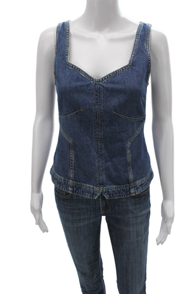 Stine Goya Women Camisole Blue Organic Cotton Square Neck Sleeveless Zip Size S