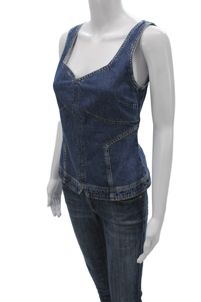 Stine Goya Women Camisole Blue Organic Cotton Square Neck Sleeveless Zip Size S