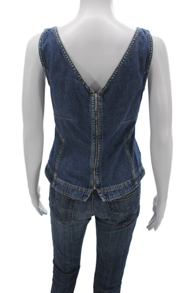 Stine Goya Women Camisole Blue Organic Cotton Square Neck Sleeveless Zip Size S