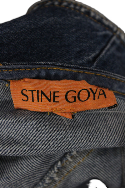 Stine Goya Women Camisole Blue Organic Cotton Square Neck Sleeveless Zip Size S