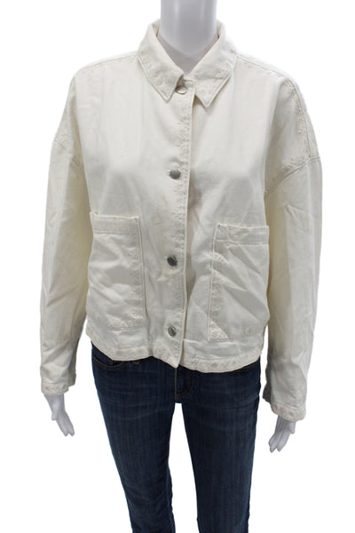 Zara Womens Basic Jacket White Cotton Solid Long Sleeve Snap Boho Size S