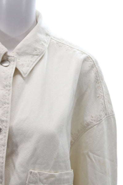 Zara Womens Basic Jacket White Cotton Solid Long Sleeve Snap Boho Size S