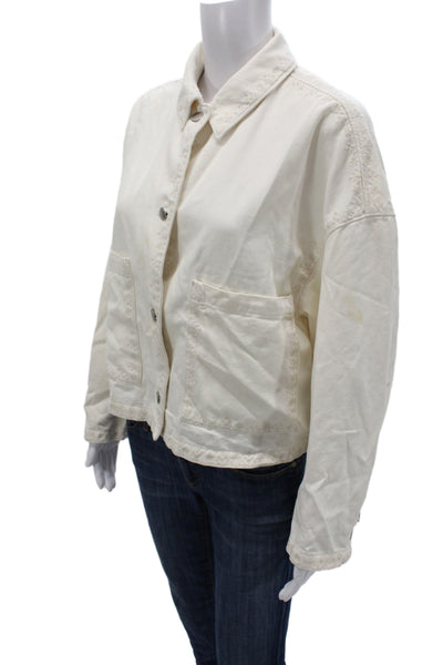 Zara Womens Basic Jacket White Cotton Solid Long Sleeve Snap Boho Size S