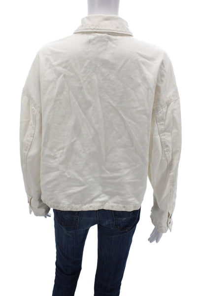 Zara Womens Basic Jacket White Cotton Solid Long Sleeve Snap Boho Size S