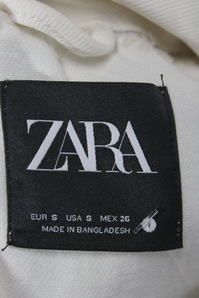 Zara Womens Basic Jacket White Cotton Solid Long Sleeve Snap Boho Size S