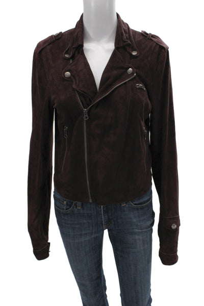 Jakett Womens Biker Genuine Leather Zip Jacket Brown Size M