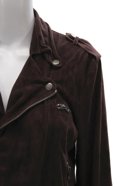 Jakett Womens Biker Genuine Leather Zip Jacket Brown Size M