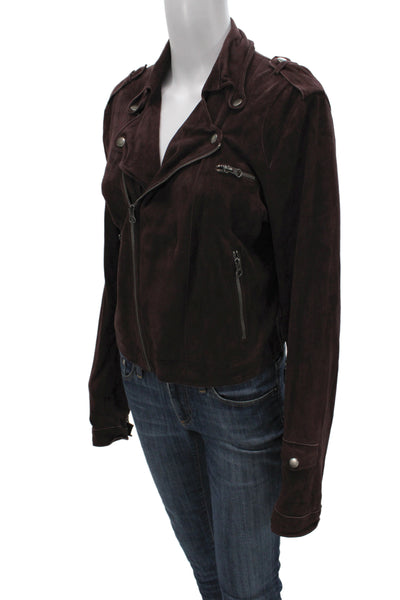 Jakett Womens Biker Genuine Leather Zip Jacket Brown Size M