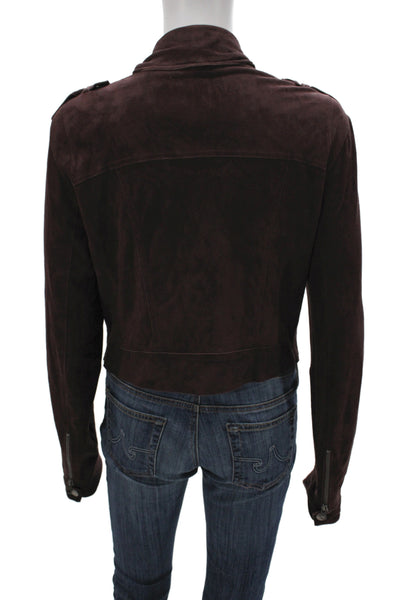 Jakett Womens Biker Genuine Leather Zip Jacket Brown Size M