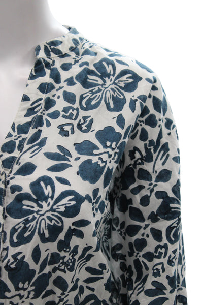 Cara Cara Womens Cropped Floral V-Neck Cotton Button Blouse 3/4 Sleeve Size M