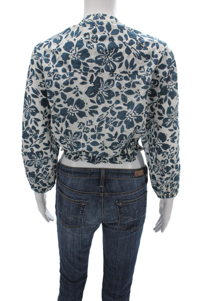 Cara Cara Womens Cropped Floral V-Neck Cotton Button Blouse 3/4 Sleeve Size M