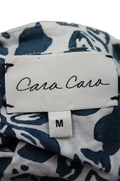 Cara Cara Womens Cropped Floral V-Neck Cotton Button Blouse 3/4 Sleeve Size M