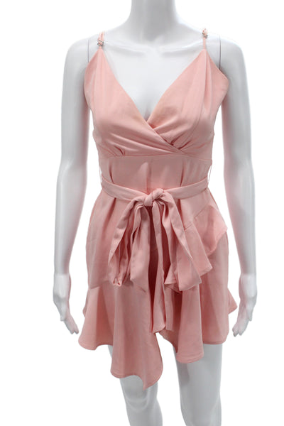 NBD Womens Mini V-Neck Sleeveless Pink Tie Cocktail Dress Size S