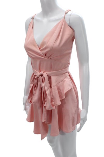 NBD Womens Mini V-Neck Sleeveless Pink Tie Cocktail Dress Size S
