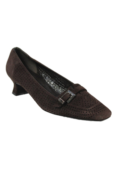 Stuart Weitzman Womens Perforated Suede Buckle Pumps Brown Size 5.5 Medium