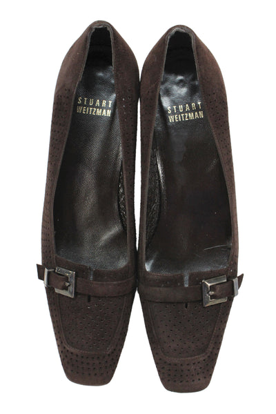 Stuart Weitzman Womens Perforated Suede Buckle Pumps Brown Size 5.5 Medium