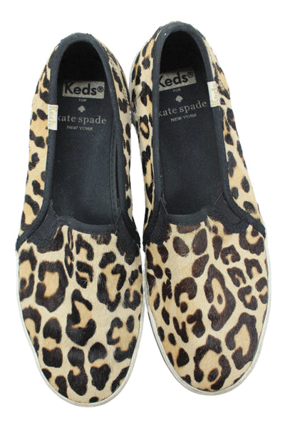 Keds x Kate Spade Womens Animal Print Slide On Sneakers Beige Brown Size 6
