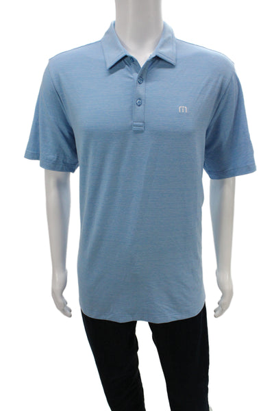 Travis Mathew Mens Striped Collared Short Sleeve Polo Shirt Blue Size XL