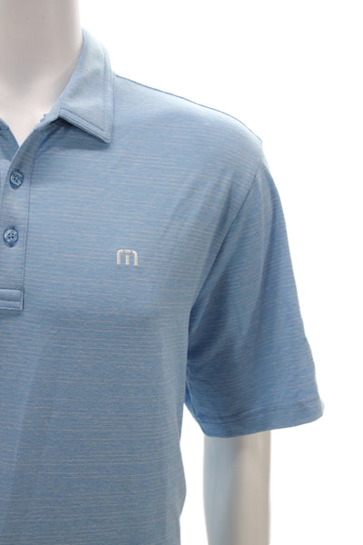 Travis Mathew Mens Striped Collared Short Sleeve Polo Shirt Blue Size XL