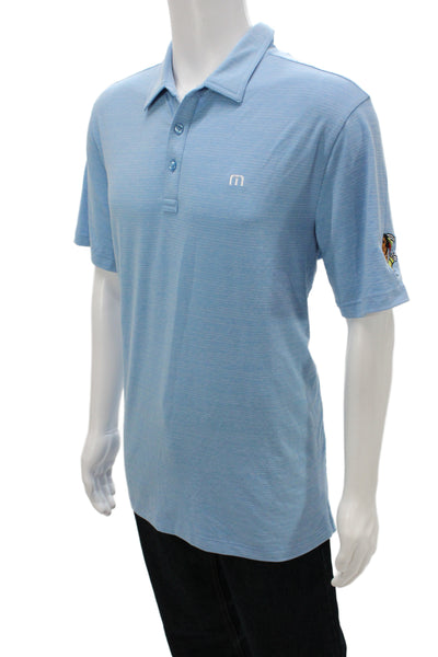 Travis Mathew Mens Striped Collared Short Sleeve Polo Shirt Blue Size XL