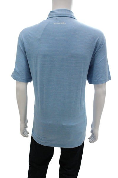 Travis Mathew Mens Striped Collared Short Sleeve Polo Shirt Blue Size XL