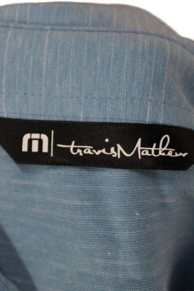 Travis Mathew Mens Striped Collared Short Sleeve Polo Shirt Blue Size XL