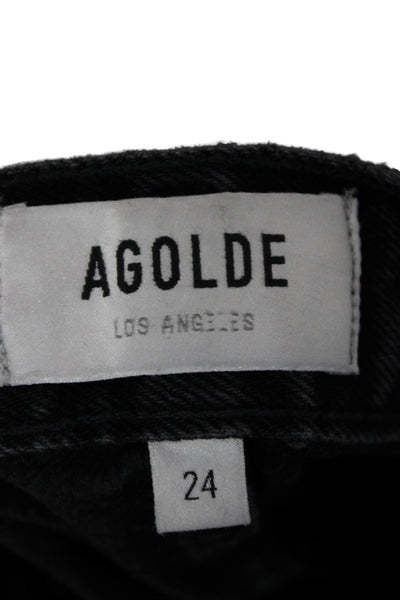 Agolde Womens Straight Jeans High Waist Black 100% Cotton 25in Size 24