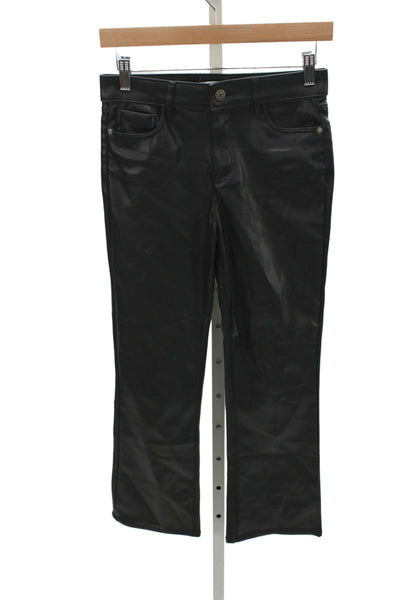 Zara Women Cropped Black Faux Leather Pants Button Size 2