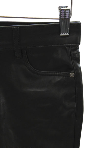 Zara Women Cropped Black Faux Leather Pants Button Size 2